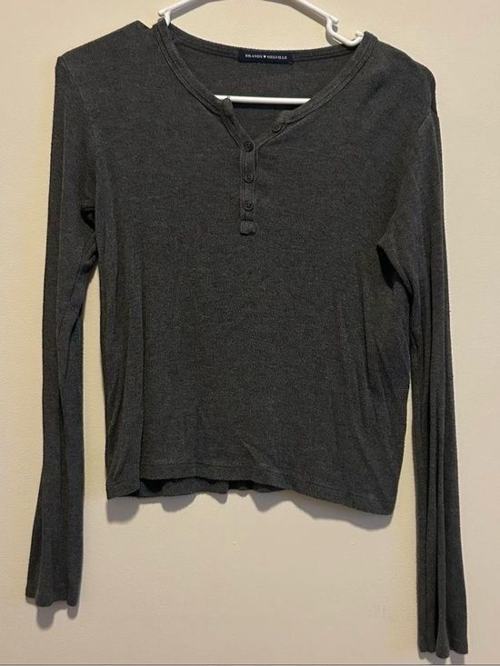 Brandy Melville Tops - Brandy Melville Charcoal Gray Henley Long-Sleeve Top